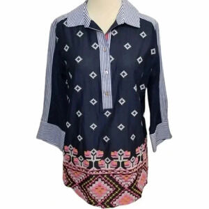 {Hilary Radley} NWT: For Katherine Barclay Striped Embroidered Blouse